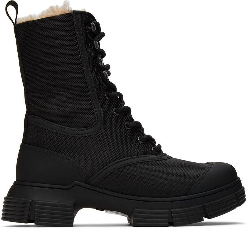 GANNI Black Recycled Mixed Lace-Up Boots - Picture 5