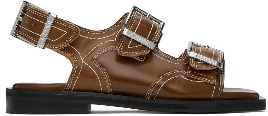GANNI Brown Embroidered Western Sandals - Picture 2