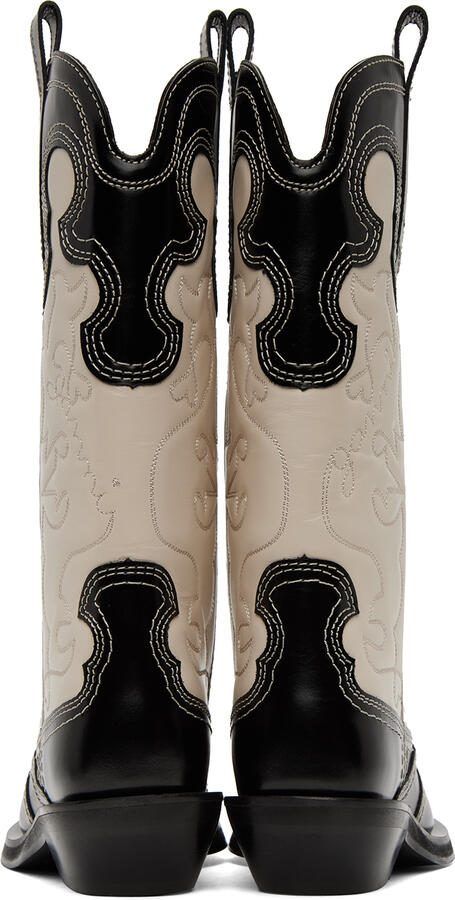 GANNI Black  Off-White Western Boots - Picture 3