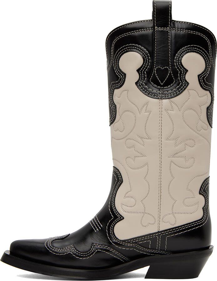 GANNI Black  Off-White Western Boots