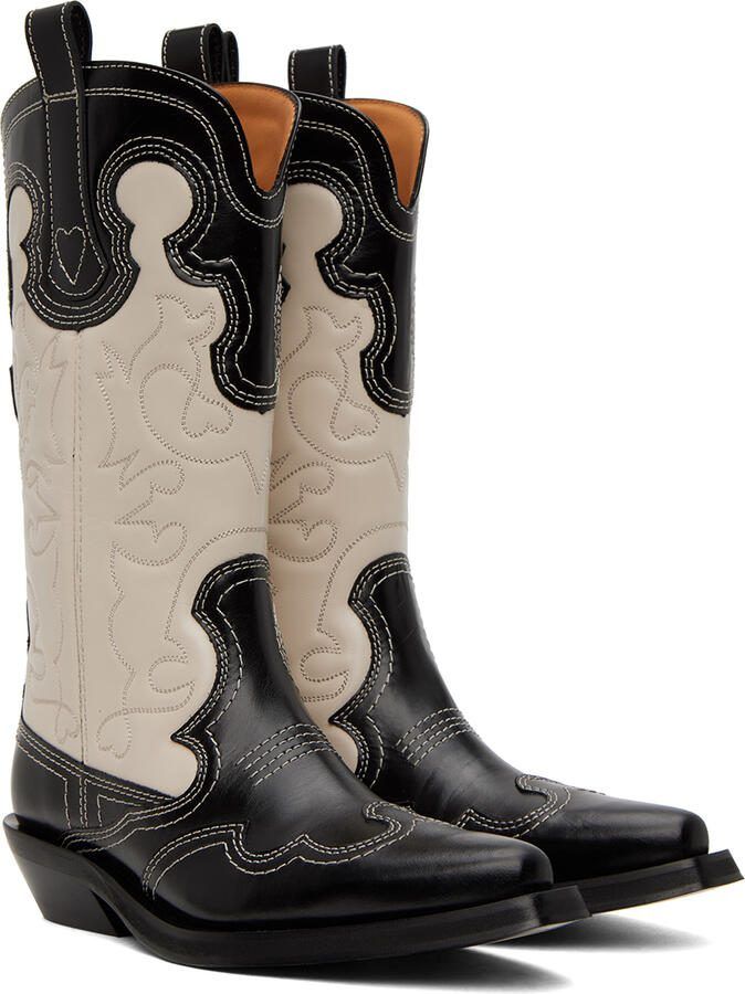 GANNI Black  Off-White Western Boots - Picture 2