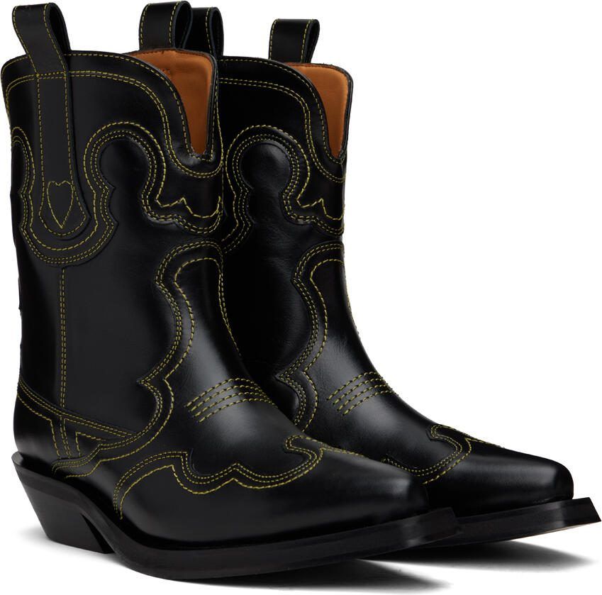 GANNI Black  Yellow Western Boots