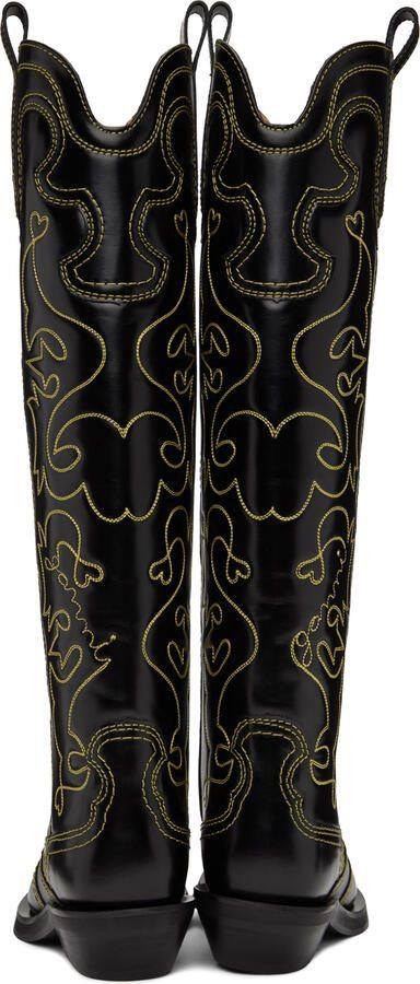 GANNI Black  Yellow Western Tall Boots - Picture 5