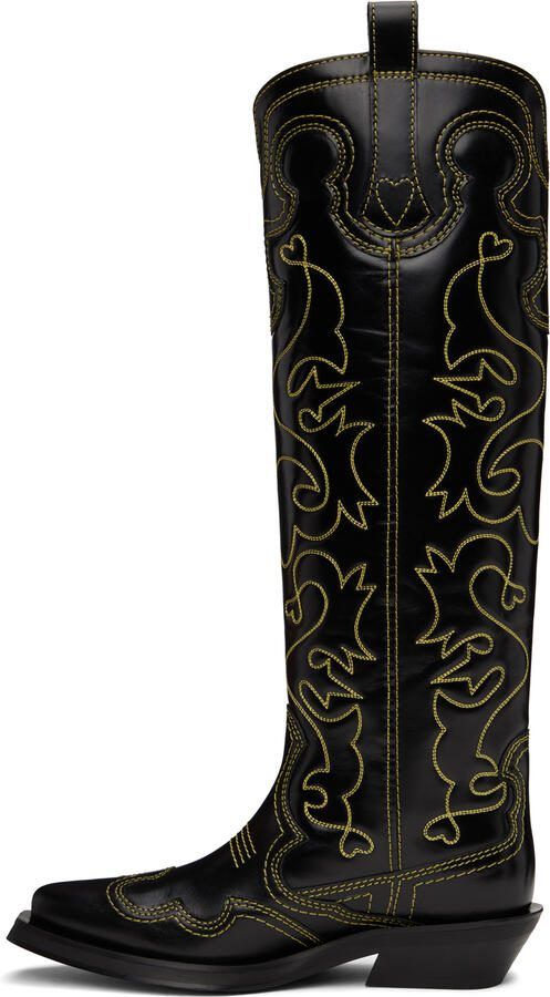 GANNI Black  Yellow Western Tall Boots - Picture 2