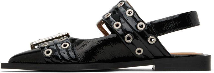 GANNI Black Buckle Ballerina Slippers - Picture 3