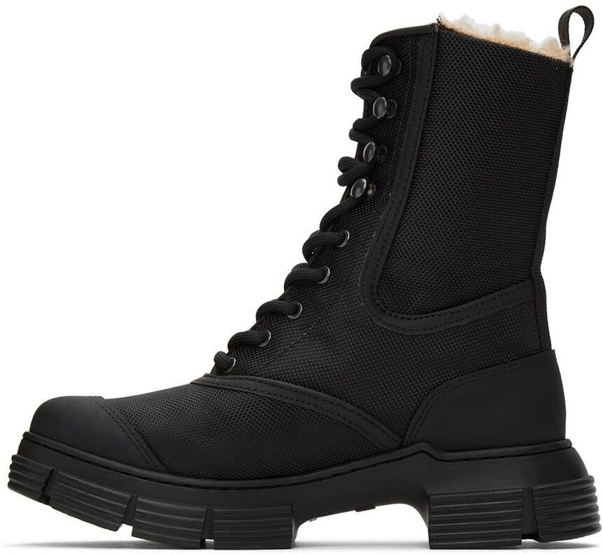 GANNI Black Recycled Mixed Lace-Up Boots - Picture 2