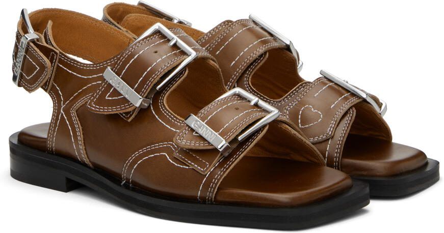 GANNI Brown Embroidered Western Sandals