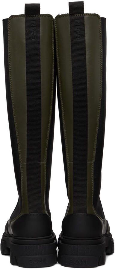 GANNI Khaki  Black Cleated High Chelsea Boots - Picture 5