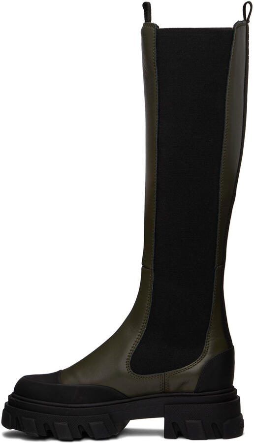 GANNI Khaki  Black Cleated High Chelsea Boots - Picture 3