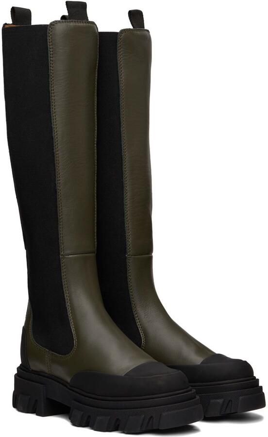 GANNI Khaki  Black Cleated High Chelsea Boots