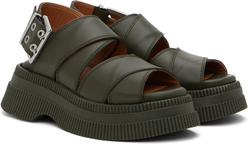 GANNI Khaki Platform Sandals - Picture 2