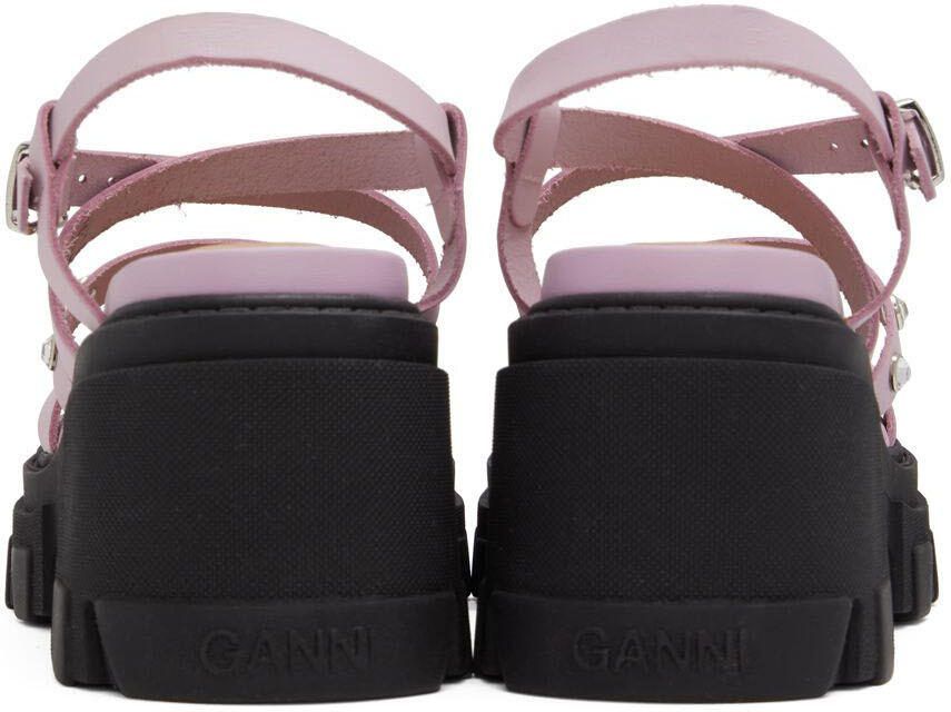 GANNI Pink  Black Leather Heeled Sandals
