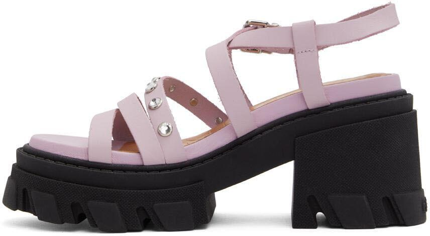 GANNI Pink  Black Leather Heeled Sandals - Picture 3