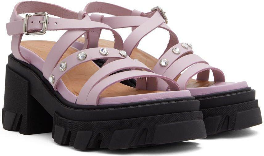 GANNI Pink  Black Leather Heeled Sandals - Picture 2
