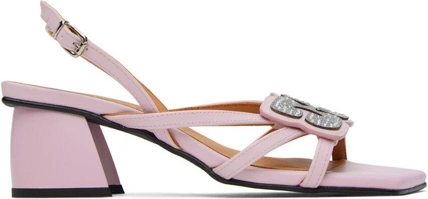 GANNI Pink Butterfly Strass Heeled Sandals - Picture 4
