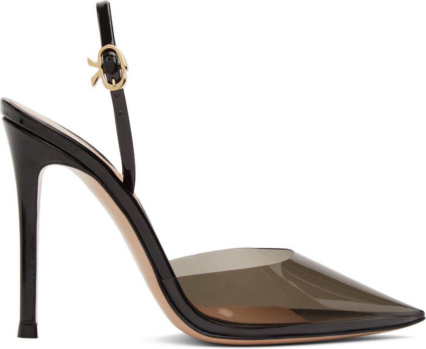 Gianvito Rossi Black Ribbon D'Orsay Plexi 105 Heels - Picture 5