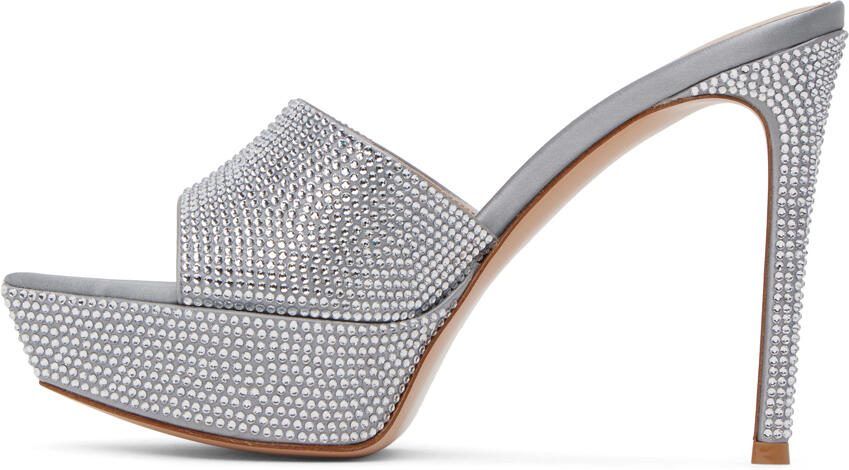 Gianvito Rossi Silver Crystal Tracey Heeled Sandals - Picture 3