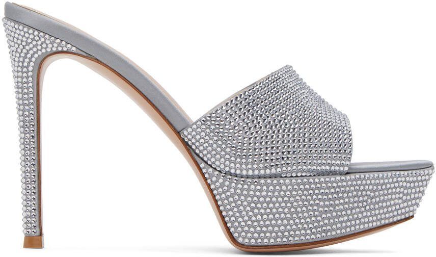 Gianvito Rossi Silver Crystal Tracey Heeled Sandals - Picture 5