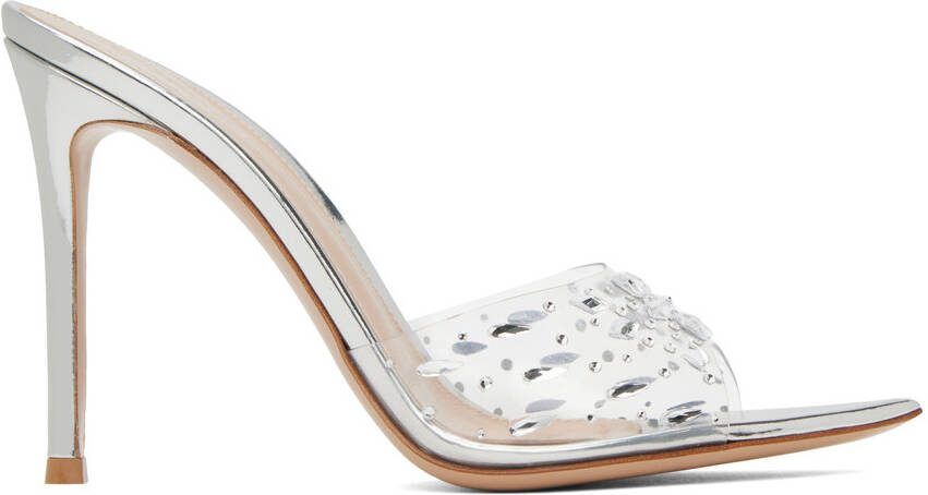 Gianvito Rossi Silver Halley 105 Heeled Mules - Picture 5