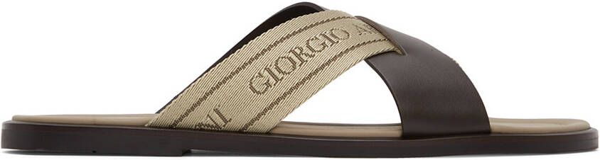 Giorgio Armani Brown  Beige Leather Sandals - Picture 5