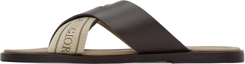 Giorgio Armani Brown  Beige Leather Sandals - Picture 4