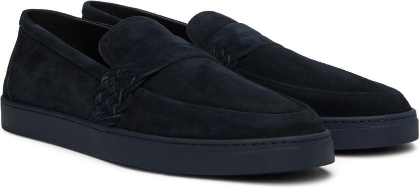 Giorgio Armani Navy Embossed Loafers - Picture 2