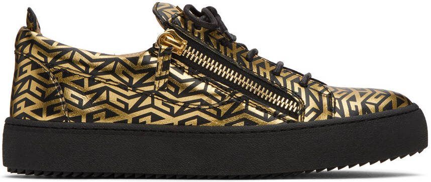 Giuseppe Zanotti Black  Gold Frankie Monogram Sneakers