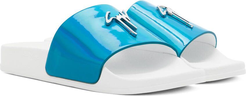 Giuseppe Zanotti Blue  White New Laburela Pool Slides - Picture 2