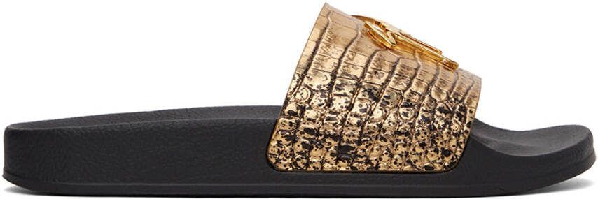 Giuseppe Zanotti Gold Logo Slide Sandals - Picture 5