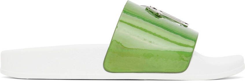 Giuseppe Zanotti Green  White New Laburela Flat Sandals