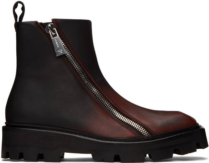 GmbH Black  Burgundy Double Zip Combat Boots - Picture 5