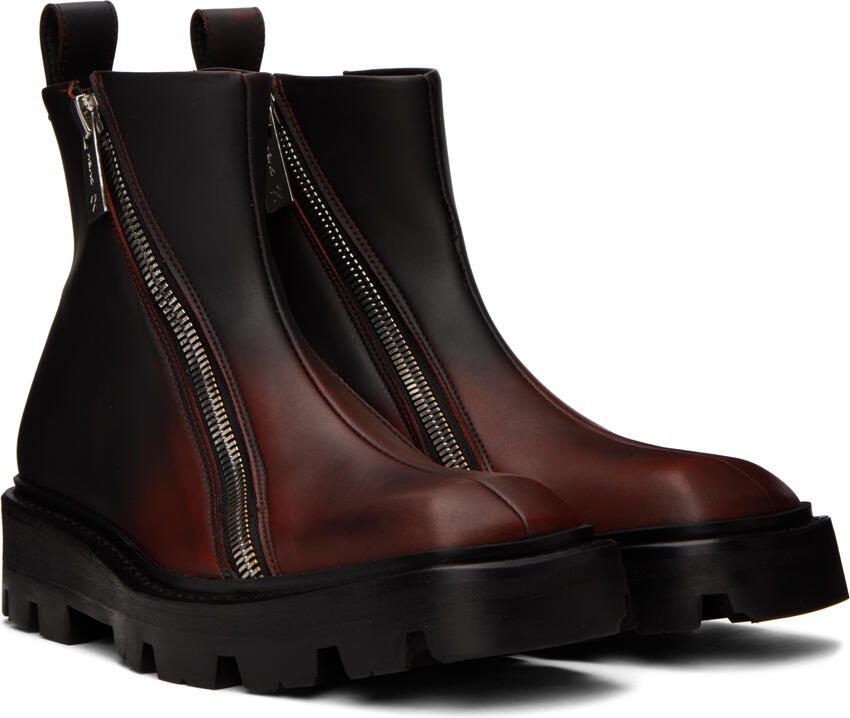 GmbH Black  Burgundy Double Zip Combat Boots - Picture 2