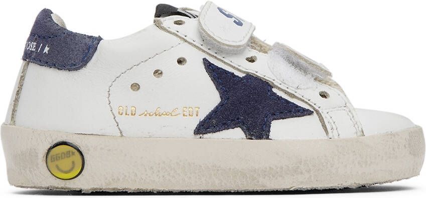 Golden Goose Baby White  Navy Old School Velcro Sneakers - Picture 4