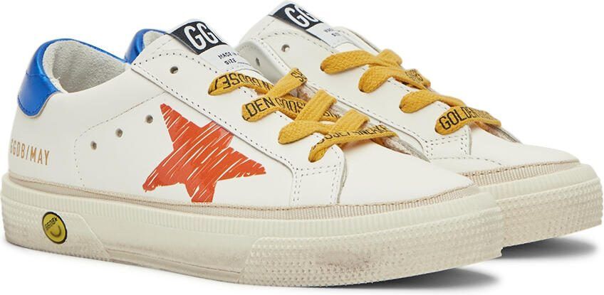 Golden Goose Kids White  Orange May Print Star Sneakers - Picture 2