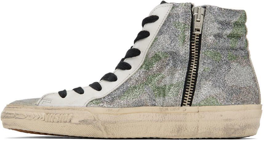 Golden Goose Silver  White Slide Classic High-Top Sneakers - Picture 3