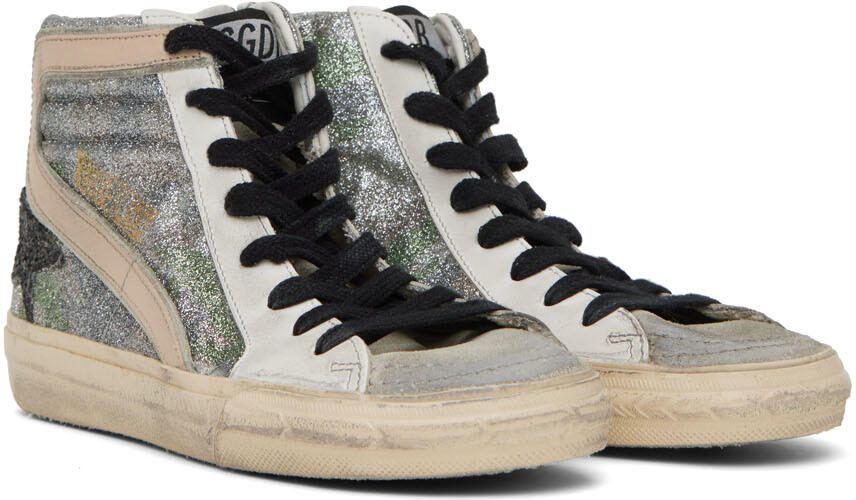 Golden Goose Silver  White Slide Classic High-Top Sneakers - Picture 2