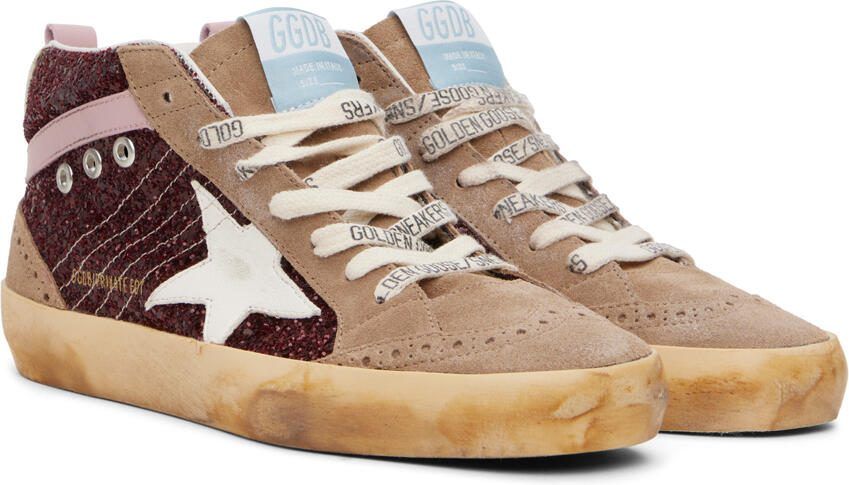 Golden Goose SSENSE Exclusive Burgundy  Taupe Mid Star Sneakers - Picture 2