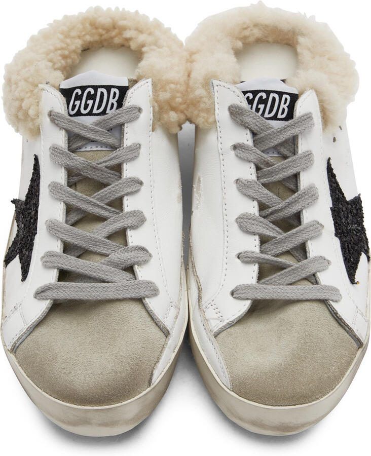 Golden Goose SSENSE Exclusive White  Black Shearling Super-Star Sneakers