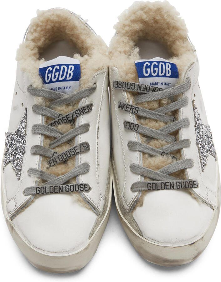 Golden Goose SSENSE Exclusive White  Silver Super-Star Shearling Sneakers