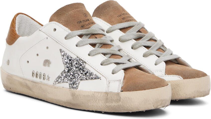 Golden Goose White  Tan Super-Star Sneakers - Picture 2