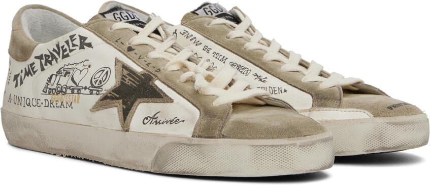 Golden Goose White  Taupe Super-Star Sneakers - Picture 2