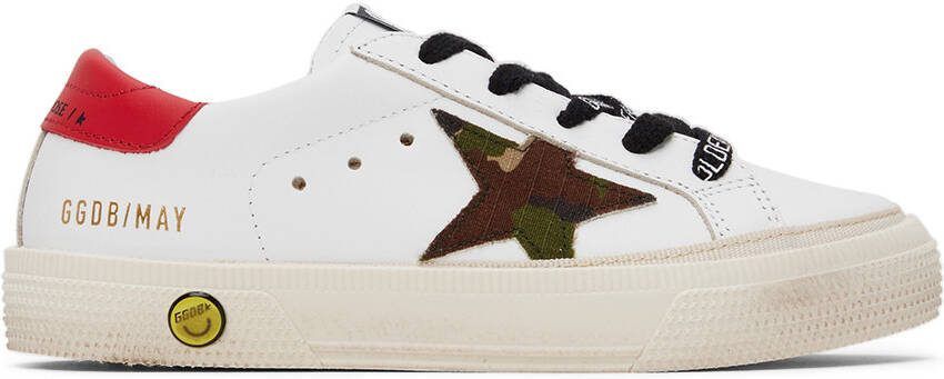 Golden Goose Kids White  Green Camo May Sneakers