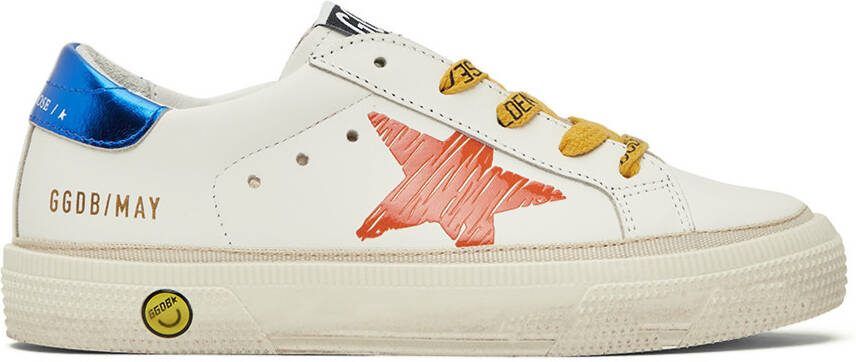 Golden Goose Kids White  Orange May Print Star Sneakers - Picture 4