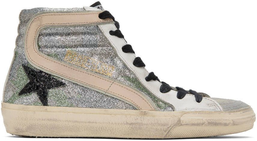 Golden Goose Silver  White Slide Classic High-Top Sneakers - Picture 5