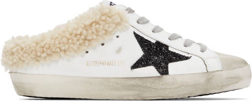 Golden Goose SSENSE Exclusive White  Black Shearling Super-Star Sneakers - Picture 5