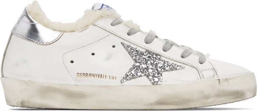 Golden Goose SSENSE Exclusive White  Silver Super-Star Shearling Sneakers - Picture 5