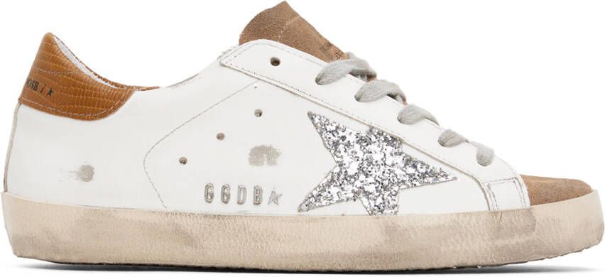 Golden Goose White  Tan Super-Star Sneakers - Picture 5