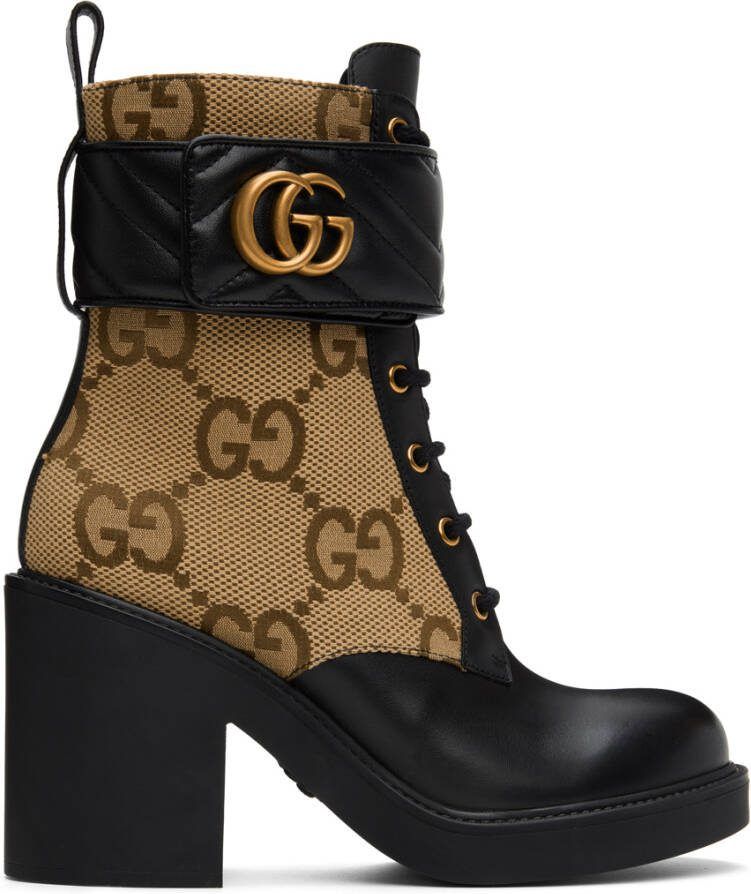 Gucci Beige  Black GG Marmont Ankle Boots - Picture 2