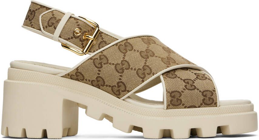 Gucci Beige  Brown GG Lug Sandals - Picture 5