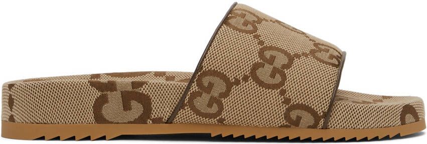 Gucci Beige  Brown Maxi GG Slide Sandals - Picture 5